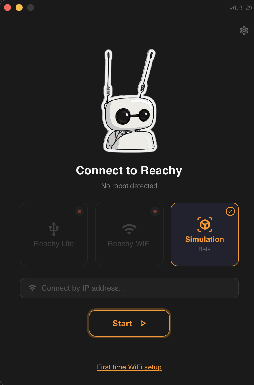 The Reachy Mini control app home screen